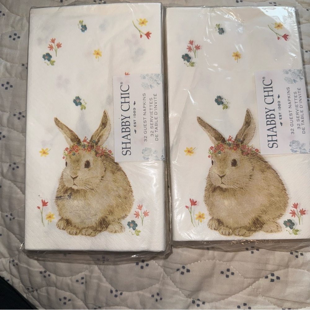New Sealed Shabby Chic Bunny Guest Dinner  Paper Napkins Set Of 2 -32 Each
